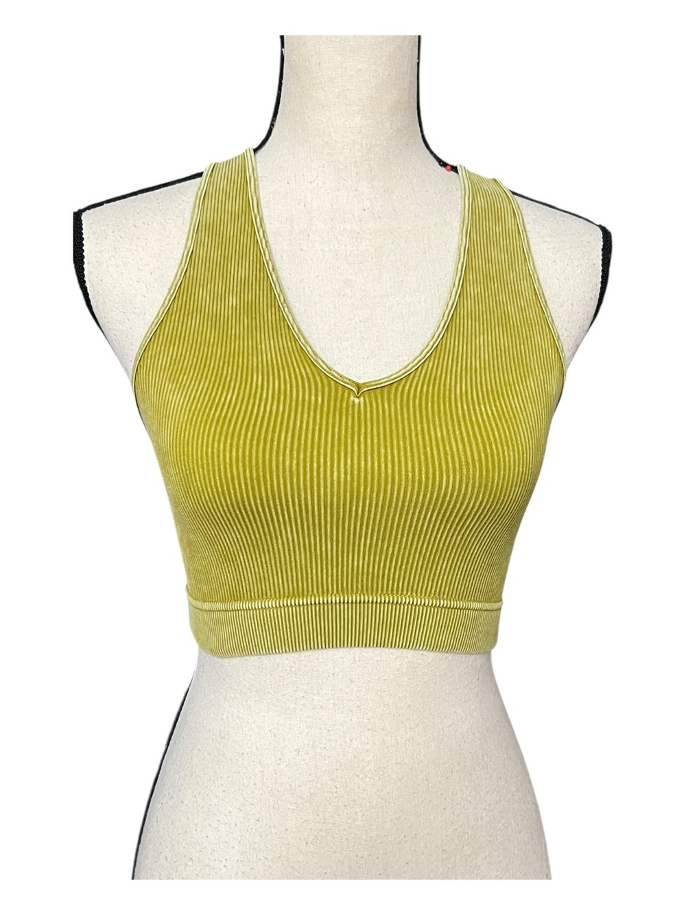 Zenana Outfitters Ribbed V-Neck Crop Tank - Chartreuse Size S/M